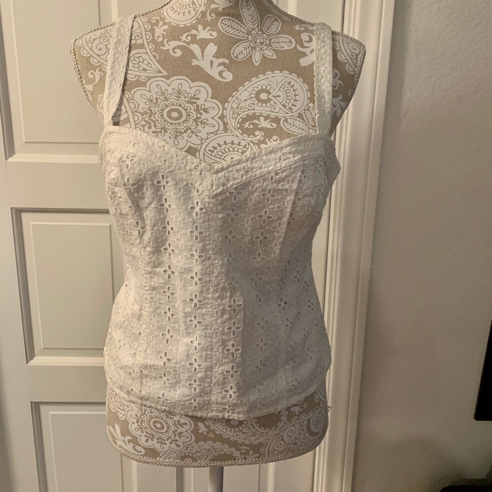 Ann Taylor Loft white eyelet smocked tank top